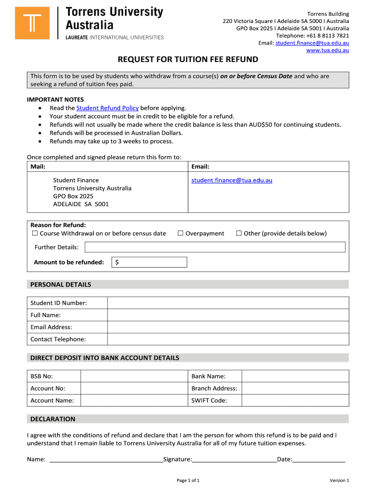 Request for Refund Form Torrens University