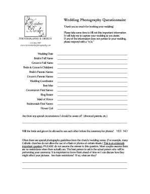 Wedding Photography Questionnaire Template  Form