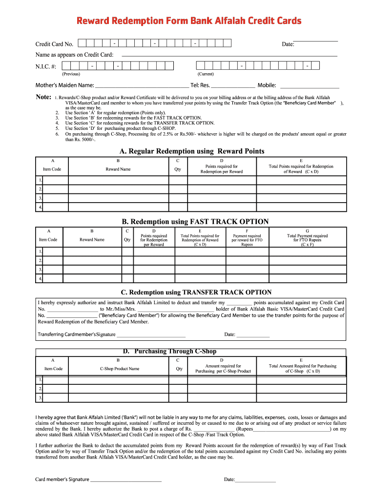 Bank Alfalah Credit Card  Form