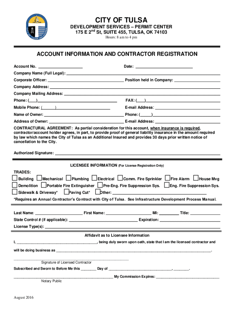  City of Tulsa Contractor Registration Form 2016-2026
