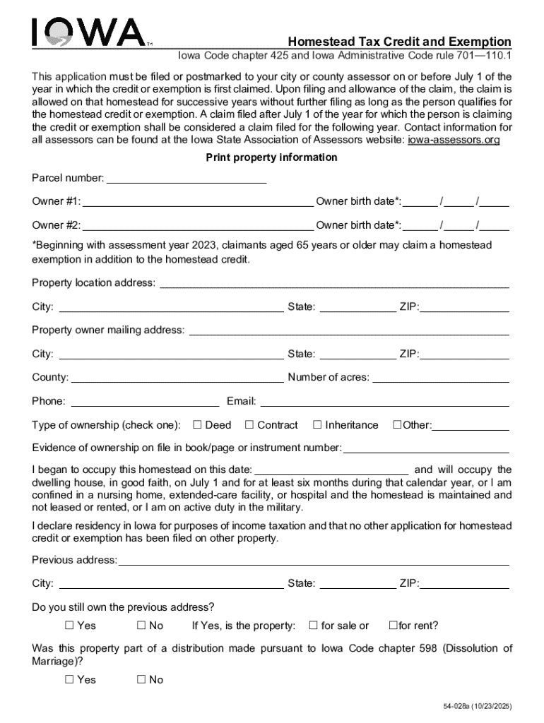 Iowa Homestead Tax Credit and Exemption Form