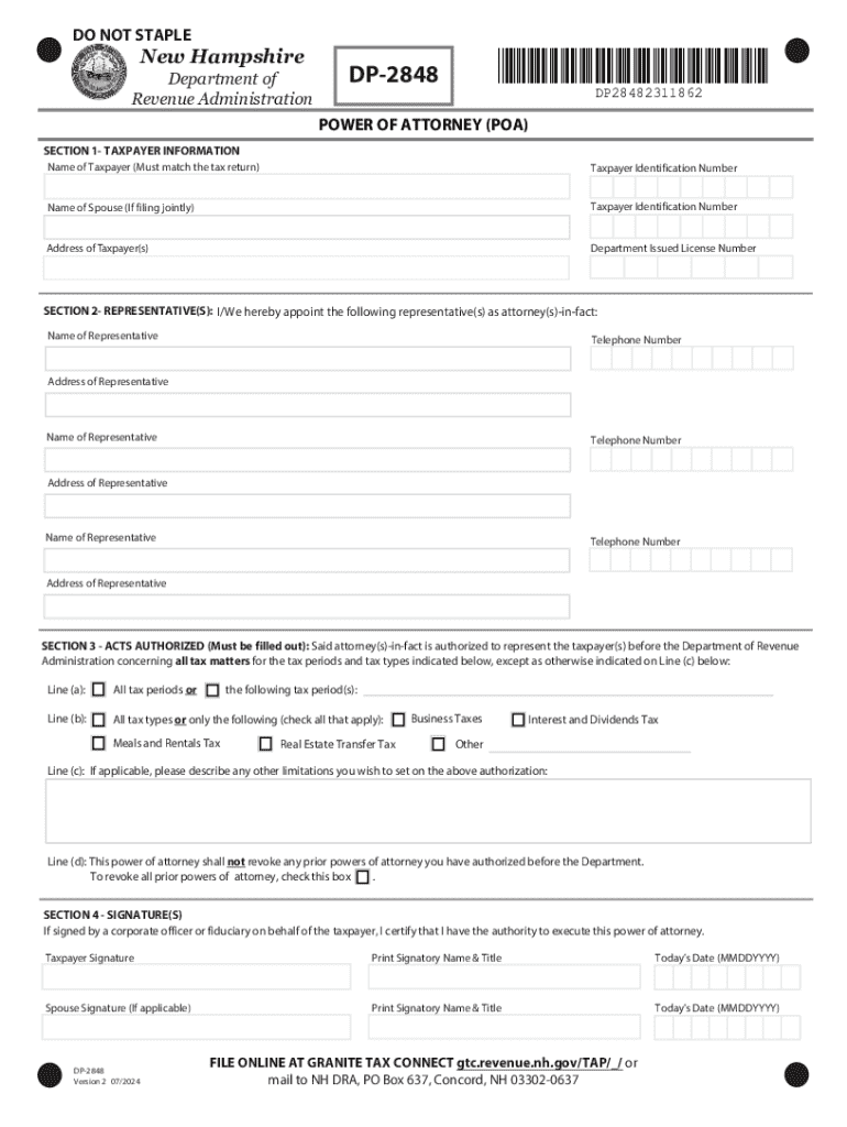  New Hampshire Power of Attorney Form DP 2848 2024-2026