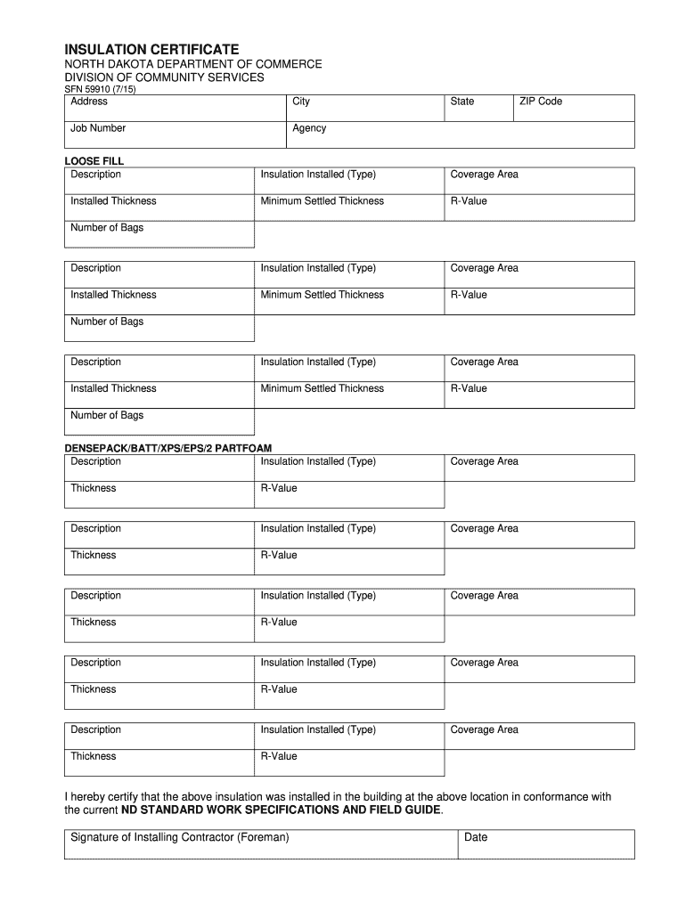 Insulation Certificate  Form