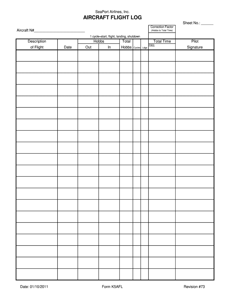 Pilot Logbook PDF  Form
