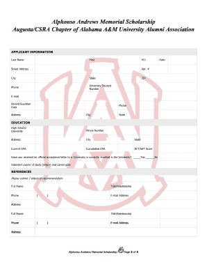 Alphonso Andrews Memorial Scholarship AugustaCSRA Chapter of Laney Rcboe  Form