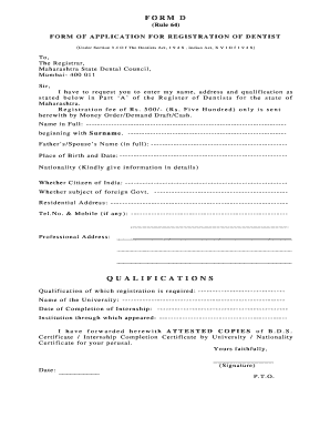 Registration of Dentist in Maharashtra pdfFiller Form