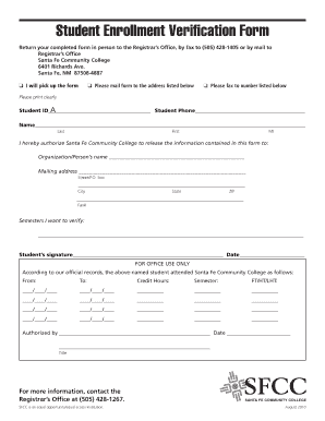 Student Enrollment Verification Form Santa Fe Community College Sfcc