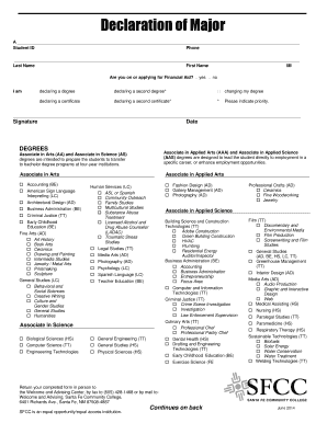 Declaration of Major Form Santa Fe Community College Sfcc