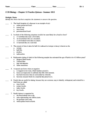 Fillable Bio Quiz  Form