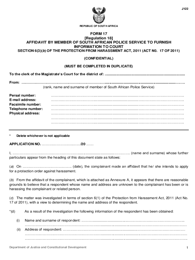 Affidavit Template South Africa  Form