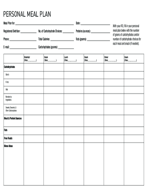 Lilly Diabetes Meal Planning Guide  Form