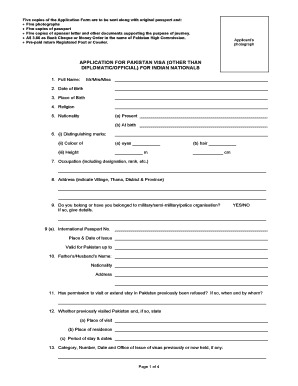 Pakistan Visa Indian Form