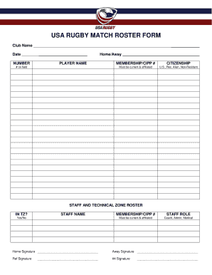 Match Roster Form USA Rugby