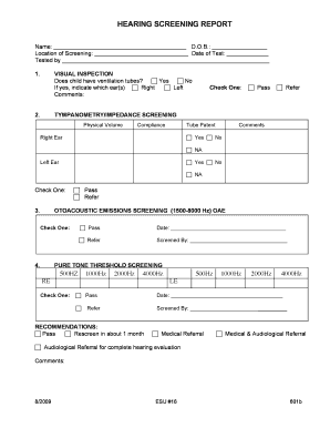 Hearing Screening Report Example  Form