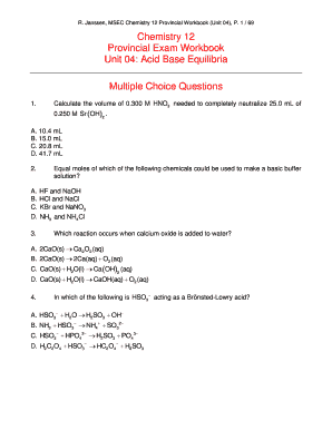 Chemistry 12 Provincial Exam by Unit  Form