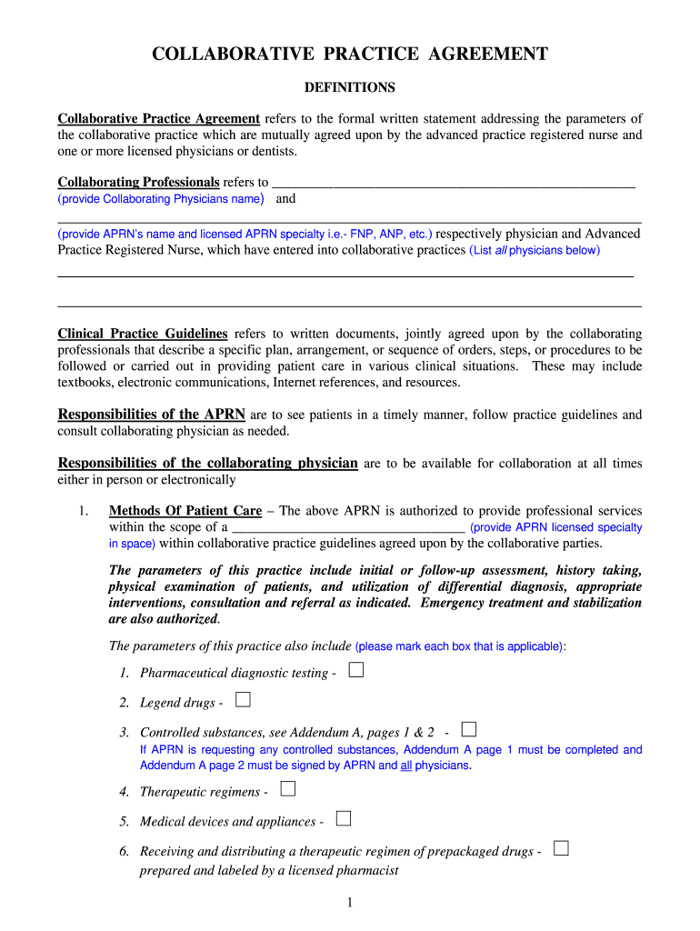 Generic Collaborative Practice Agreement Form  Nursing Lsuhsc