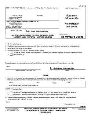  JV 251 S Application and Order for Reissuance of Order to Show Cause Family LawGovernmentalUniform ParentageCustody and SupportJ 2014