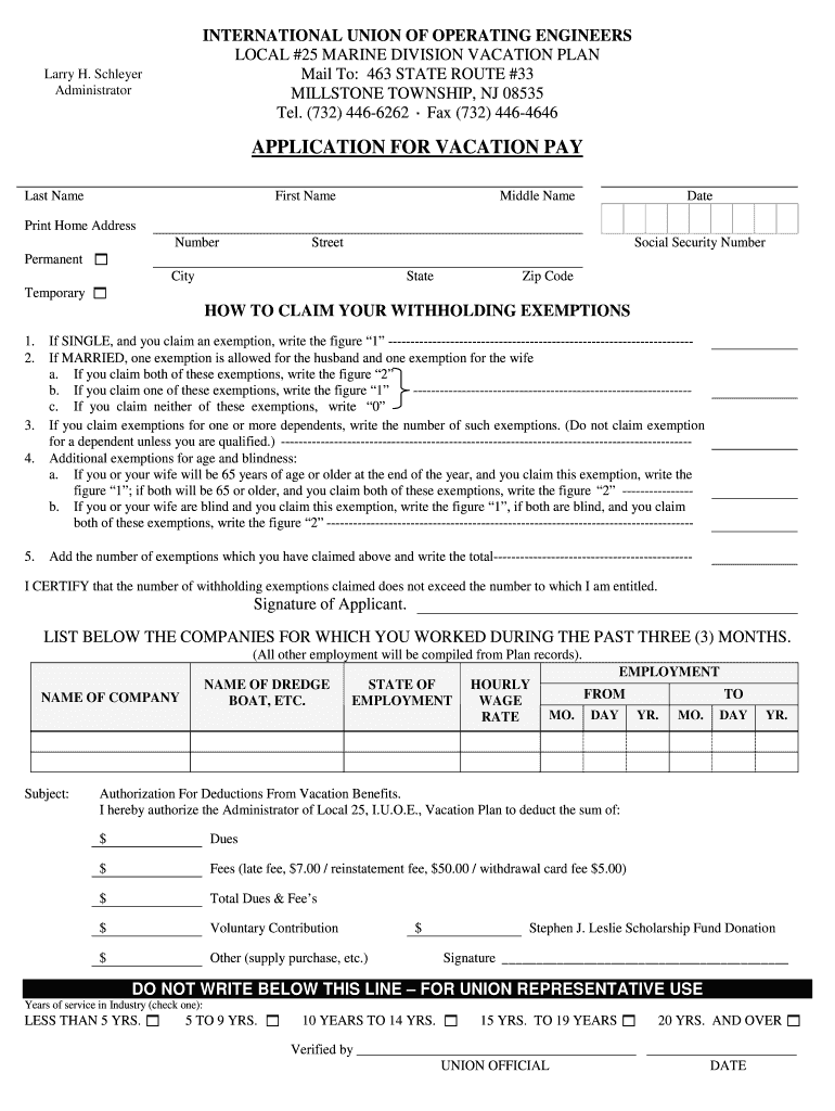 Iuoe Local 25 Vacation Form