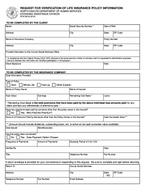 REQUEST for VERIFICATION of LIFE INSURANCE POLICY Nd  Form