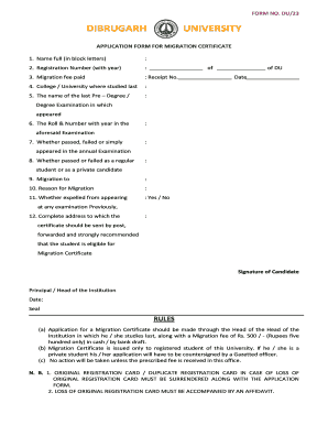Dibrugarh University Certificate  Form