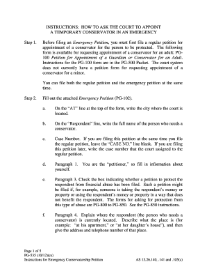 PG 535 Instructions for Emergency Petition Temporary Conservator 1012 Probate Guardianship Forms