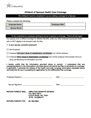 Affidavit of Spousal Health Care Coverage Portal Arbenefits  Form