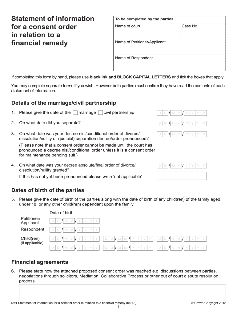Example of Completed D81 Form