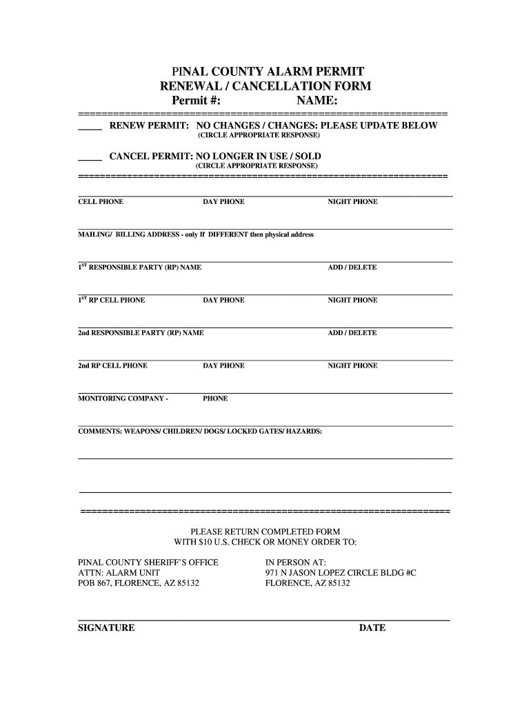 Pinal County Alarm Permit  Form