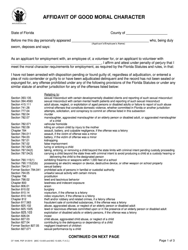  Dcf Florida Forms Good Moral Affidavit Form 2015