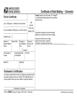 Certificate of Bulk Mailing  Form