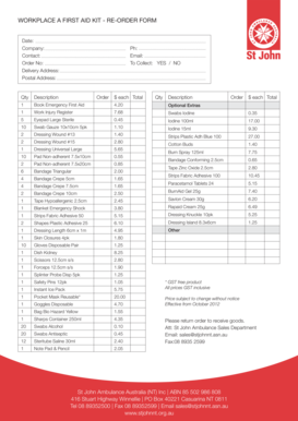 St Johns First Aid Kit Checklist  Form