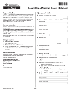 Medicare Claims History Statement  Form