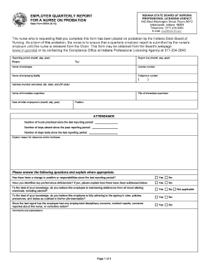 EMPLOYER QUARTERLY REPORT for a NURSE on PROBATION in  Form