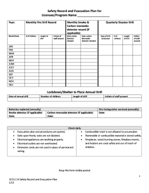 Safety Record and Evacuation Plan  Form