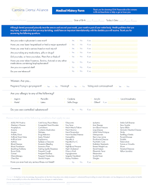 Medical History Form Carolina Dental Alliance