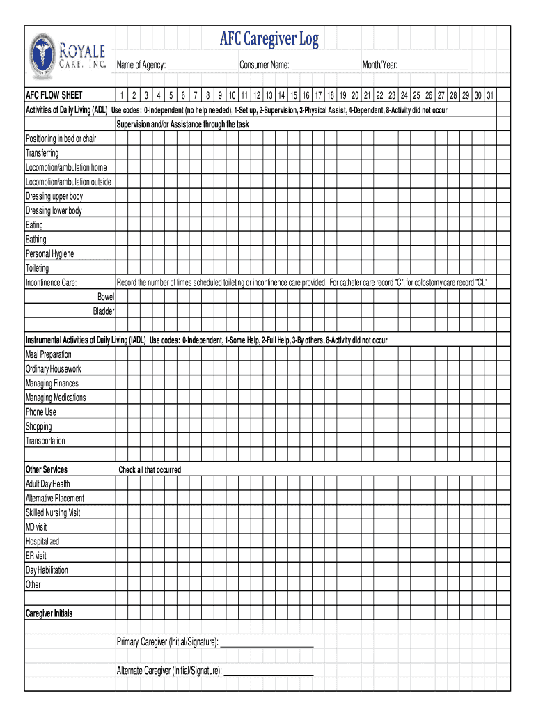 Get and Sign Daily Caregiver Log Sheet Template  Form