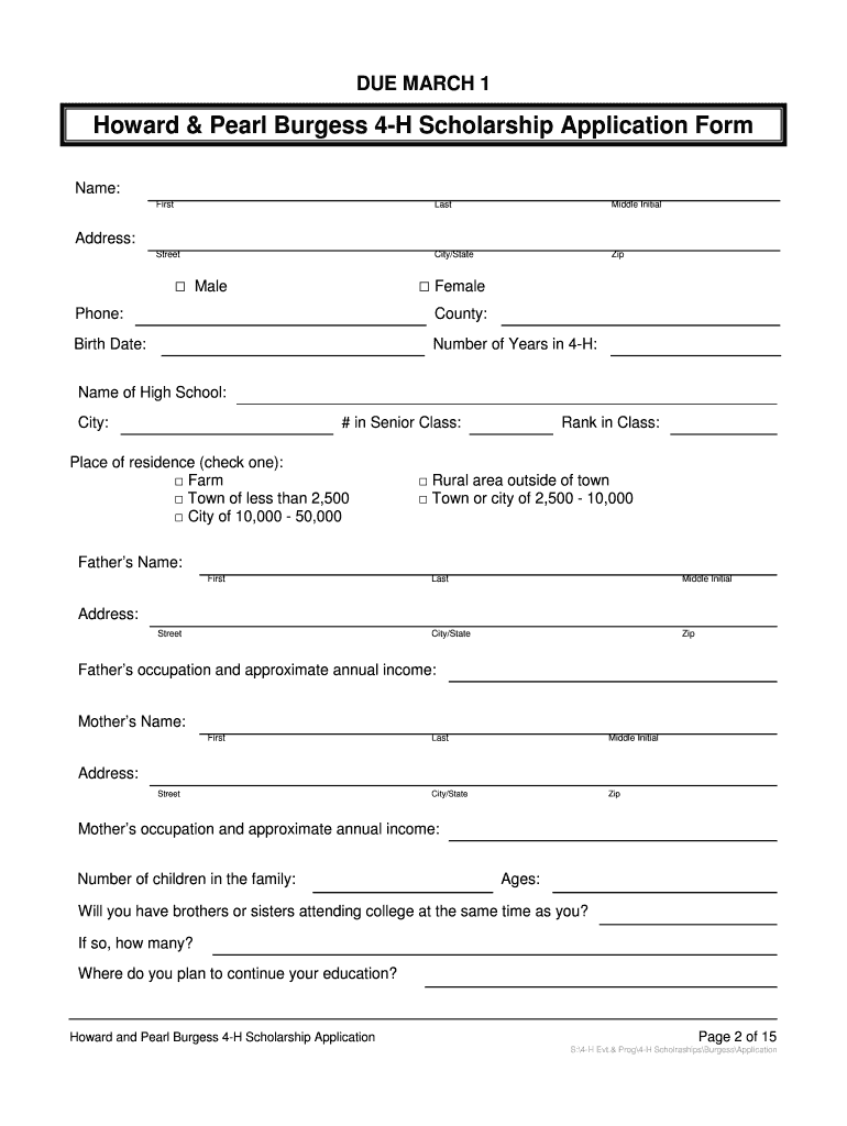  Howard & Pearl Burgess 4 H Scholarship Application Form 2000-2024