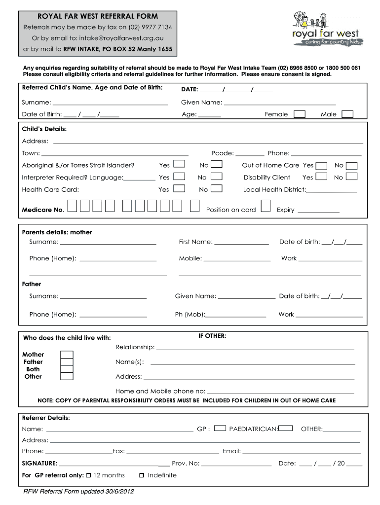  Royal Far West Referral 2012-2024