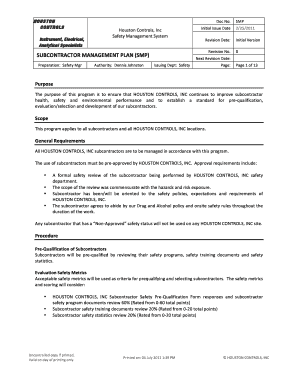 Subcontractor Management Plan Example  Form