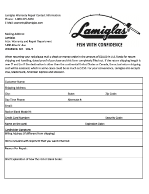 Lamiglas Warranty  Form