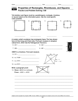 Properties of Squares Worksheet Answers  Form