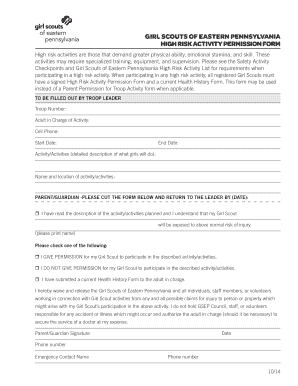 High Risk Activities Permission Form Girl Scouts of Eastern Gsep