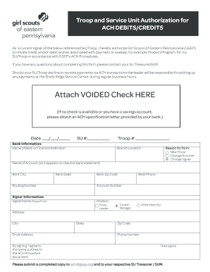 ACH Authorization Form Girl Scouts of Eastern Pennsylvania Gsep
