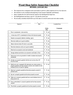 Shop Checklist  Form