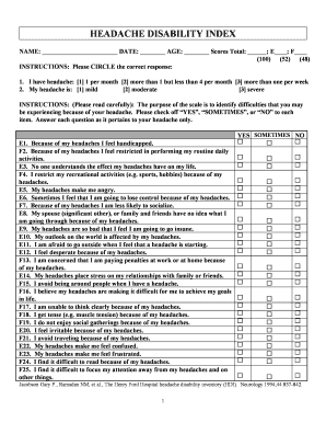 Headache Disability Index  Form