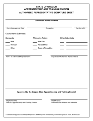LIBRARY Forms &amp; Templates Committee Signature Sheet, Authoriz DOC Oregon
