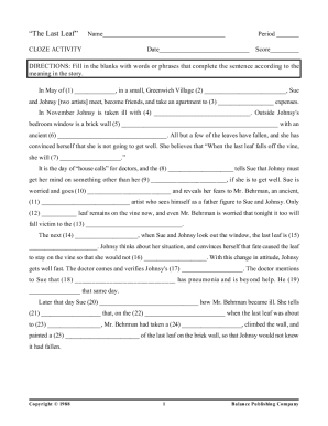 The Last Leaf Worksheet PDF  Form