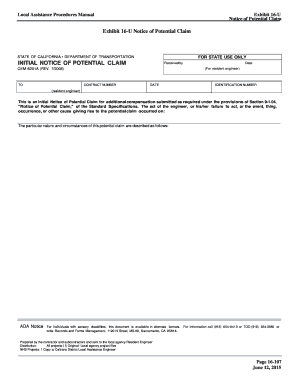 Exhibit 16 U Notice of Potential Claim Caltrans State of California Dot Ca  Form