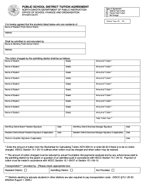 Public School District Tuition Agreement State of North Dakota Nd  Form