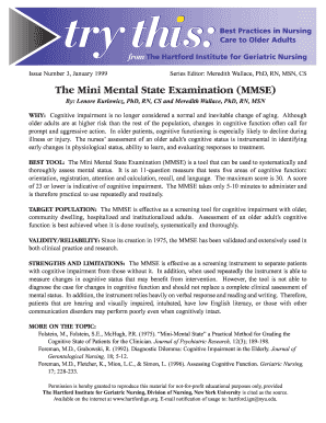 The Mini Mental State Examination MMSE Mount Sinai Hospital  Form